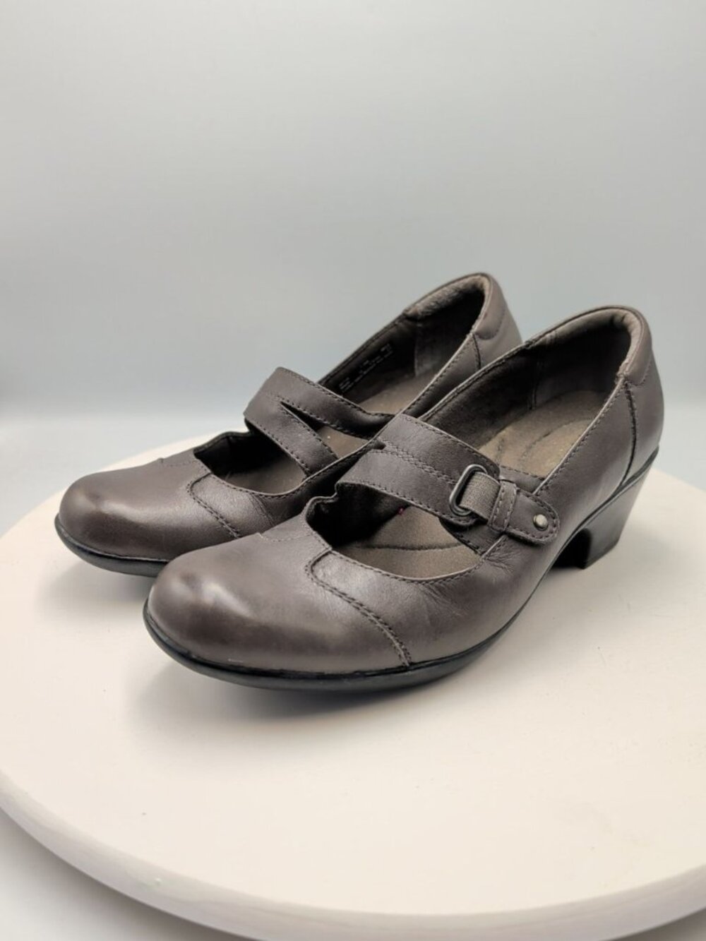 Clarks Ingalls Siene Mary Jane Leather Shoes Womens us 7.5M Grey Boho Croquette - Picture 1 of 10